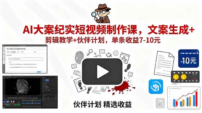 （15992期）AI大案纪实短视频制作课，文案生成+剪辑教学+伙伴计划，单条收益7-10元-淘朋友