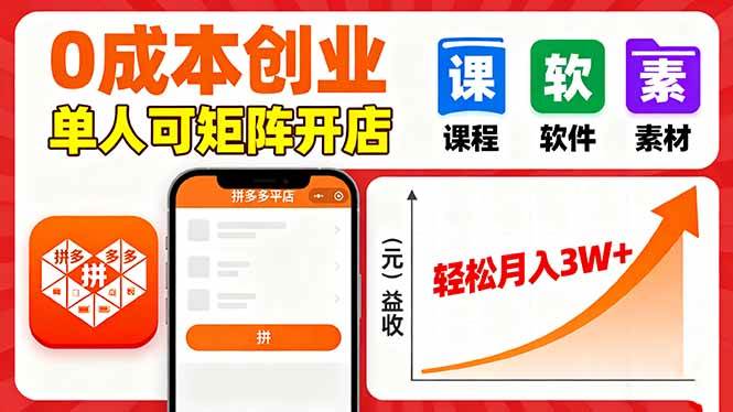 （16047期）拼多多虚拟电商，0成本，单人可矩阵开店，轻松月入3W+-淘朋友