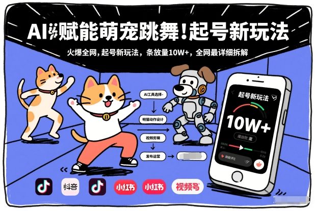 AI赋能萌宠跳舞，火爆全网，起号新玩法，条条播放量10W+，全网最详细拆解-淘朋友