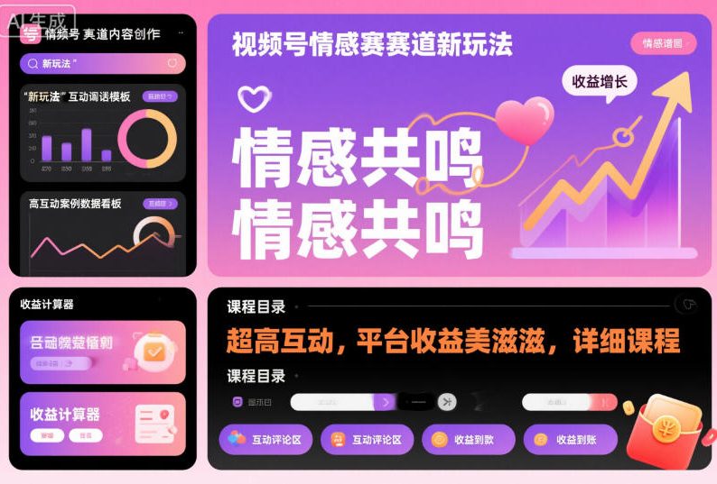 视频号情感赛道新玩法,超高互动,平台收益美滋滋,详细课程-淘朋友