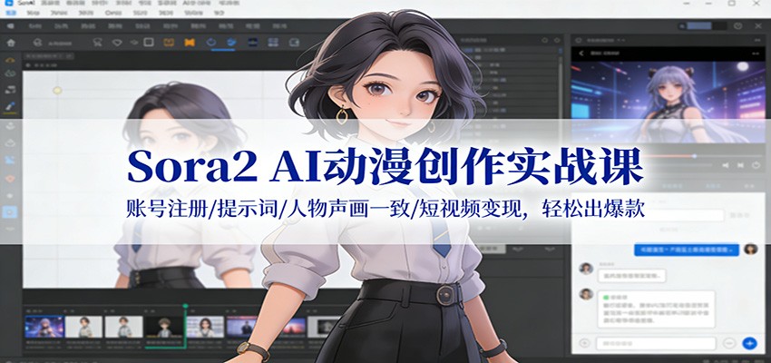 Sora2 AI动漫创作实战课：账号注册/提示词/人物声画一致/短视频变现，轻松出爆款-淘朋友