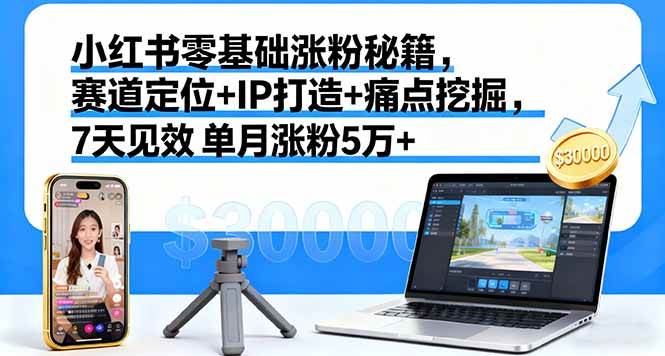 （16158期）小红书零基础涨粉秘籍，赛道定位+IP打造+痛点挖掘，7天见效 单月涨粉5万+-淘朋友