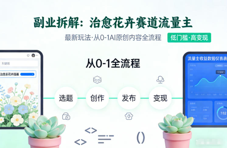 副业拆解：治愈花卉赛道流量主最新玩法，从0-1AI原创内容全流程-淘朋友