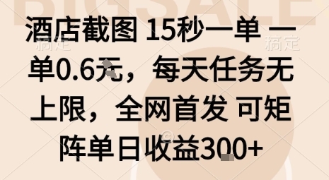 酒店截图15秒一单,一单0.6米,每天任务无上限,全网首发可矩阵单日收益3张【揭秘】