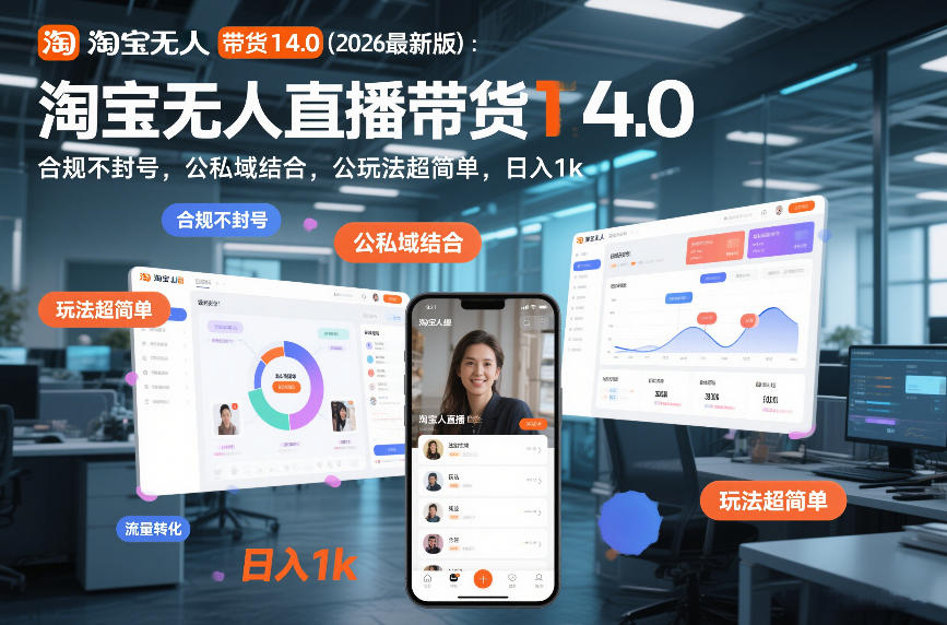 淘宝无人直播带货14.0（2026最新版）：合规不封号，公私域结合，玩法超简单，日入1k+【揭秘】-淘朋友