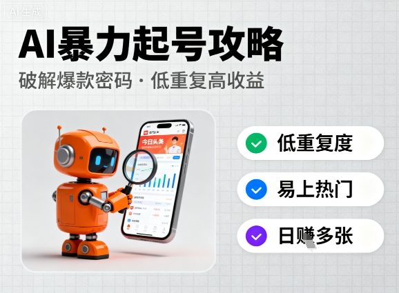 今日头条新玩法，AI暴力起号，重复度低，更容易爆，日入多张-淘朋友