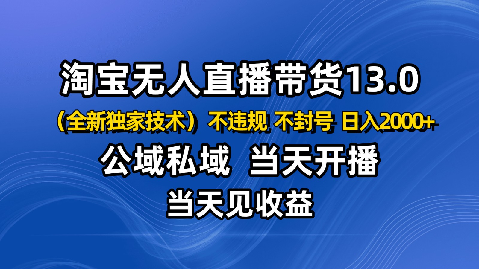 淘宝无人直播13.0,公域私域技术,不封号,不违规 布局下半年旺季赛道,日入2000+-淘朋友