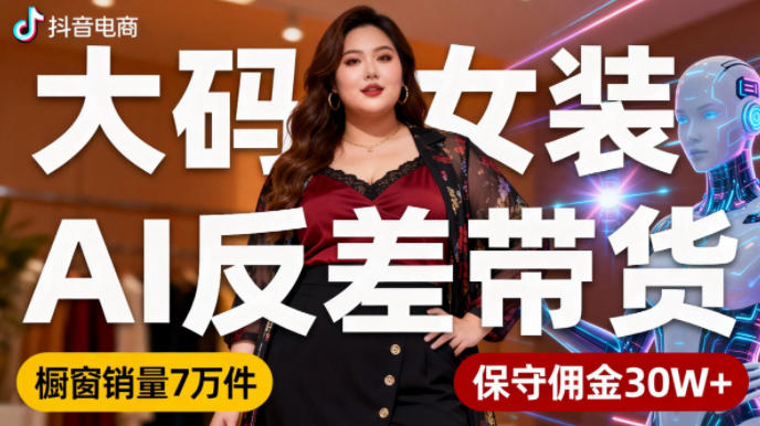 抖音小众赛道，大码女装AI反差带货，不用直播，每天6条作品，橱窗卖7万件，保守佣金30W+-淘朋友