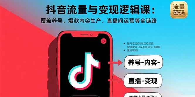 （15824期）抖音流量与变现逻辑课：覆盖养号、爆款内容生产、直播间运营等全链路-淘朋友