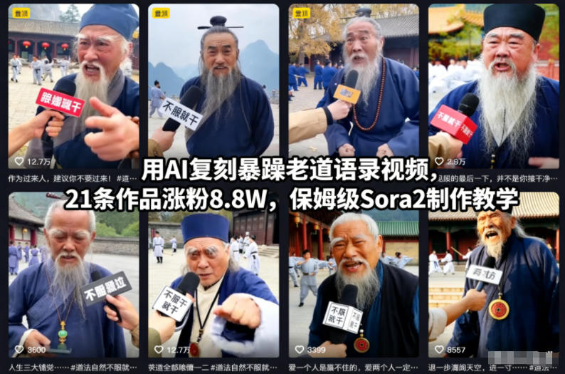 用AI复刻暴躁老道语录视频，21条作品涨粉8.8W，保姆级Sora2制作教学-淘朋友