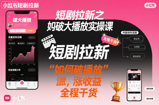 短剧拉新之小红书如何破大播放实操课，如何破播放，涨收益，全程干货-淘朋友