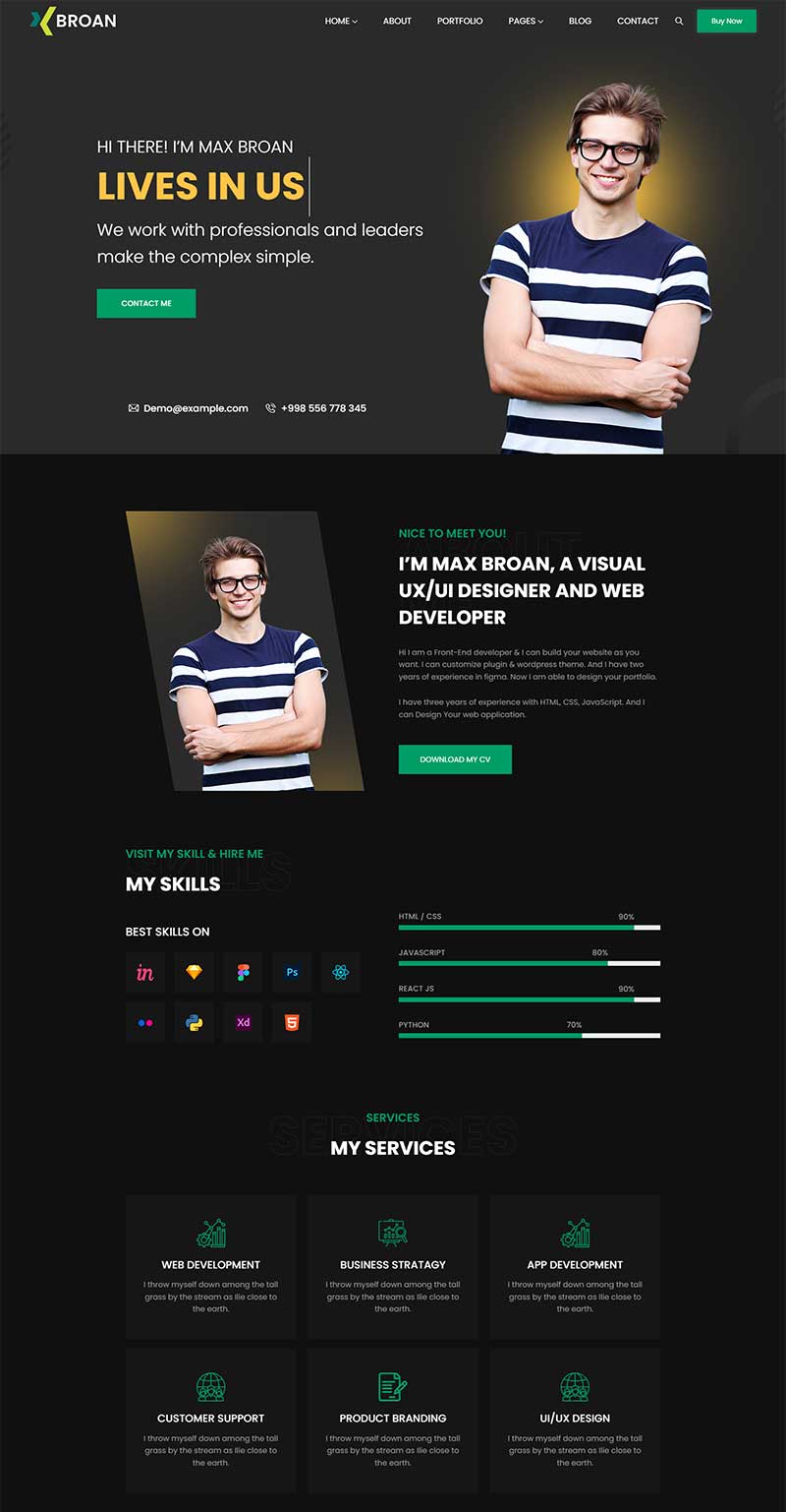 酷黑色响应式程序员个人介绍网页模板-淘朋友