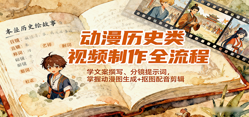 动漫历史类视频制作全流程，学文案撰写、分镜提示词，掌握动漫图生成+抠图配音剪辑-淘朋友
