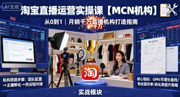 淘宝直播运营实操课【MCN机构】，从0到1做一家月销千W的直播机构-淘朋友