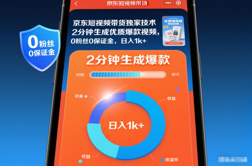京东短视频带货独家技术，2分钟生成一条优质爆款视频，0粉丝0保证金，日入1k+【揭秘】-淘朋友