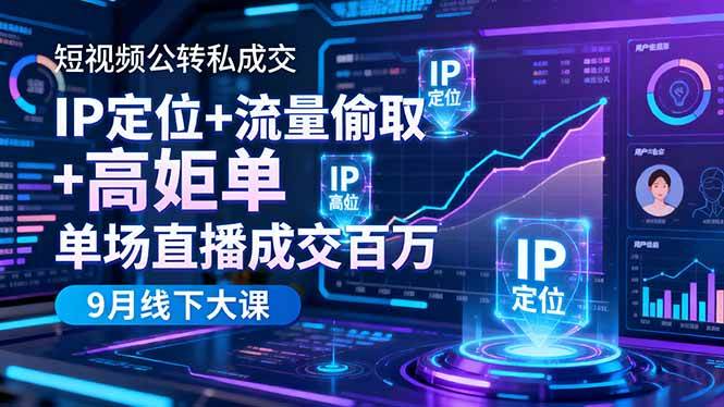 （16406期）短视频公转私成交9月线下大课，IP定位+流量偷取+高客单，单场直播成交百万-淘朋友