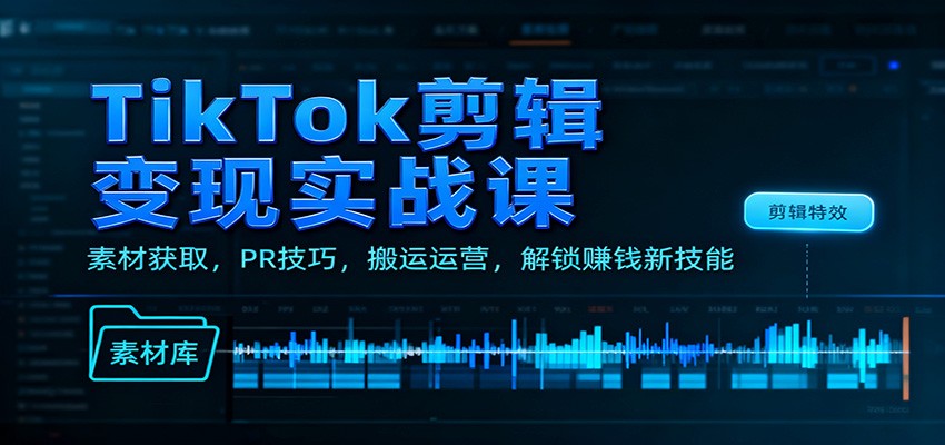 TikTok剪辑变现实战课:素材获取,PR技巧,搬运运营,解锁赚钱新技能-淘朋友