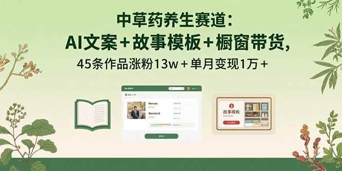 （15925期）中草药养生赛道：AI文案+故事模板+橱带货，45条作品涨粉13w+单月变现1万+-淘朋友
