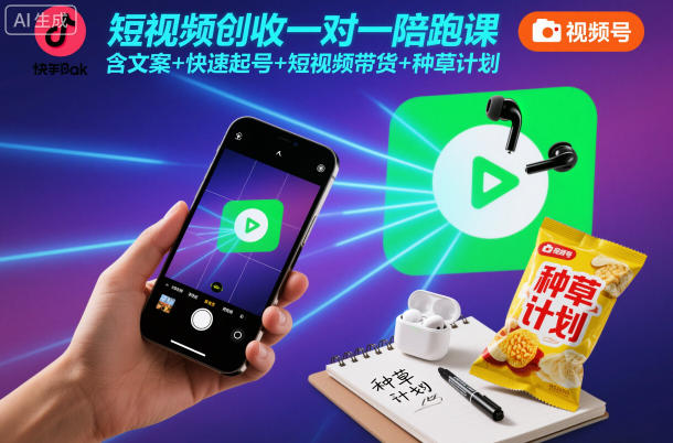 短视频创收一对一陪跑课，含文案+快速起号+短视频带货+种草计划-淘朋友