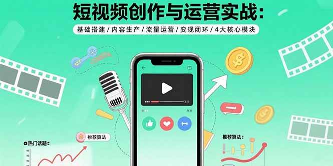 （15819期）短视频创作与运营实战：基础搭建/内容生产/流量运营/变现闭环/4大核心模块-淘朋友