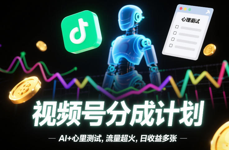 视频号分成计划，AI+心里测试，流量超火，日收益多张-淘朋友