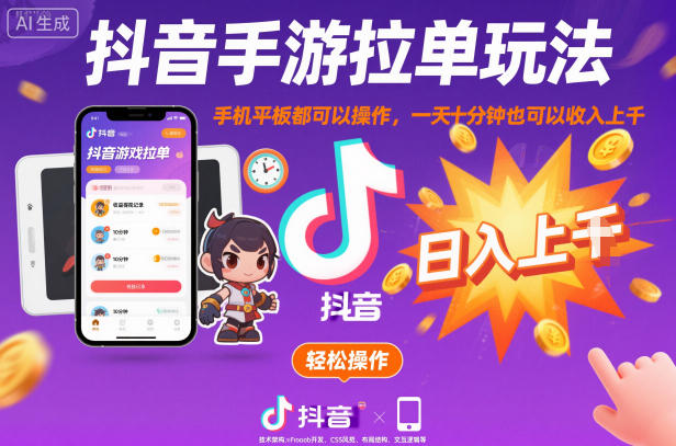 抖音手游拉单玩法,手机平板都可以操作,一天十分钟也可以收入上K【揭秘】-淘朋友