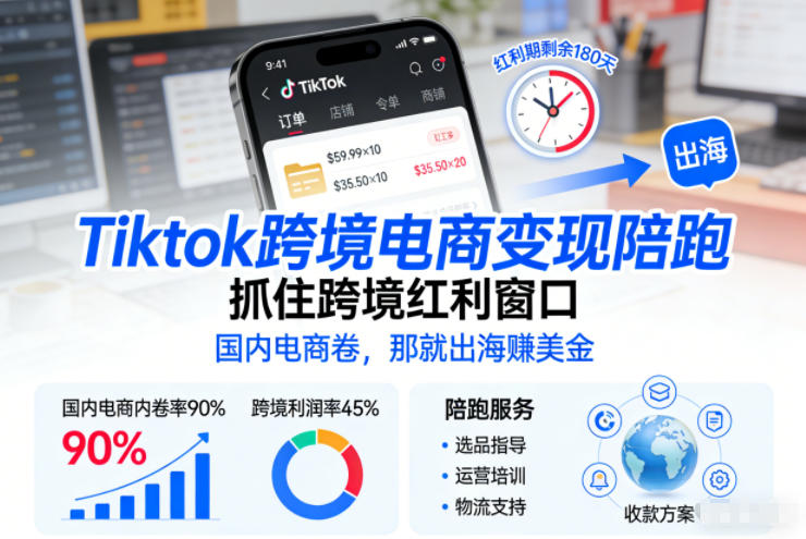 Tiktok跨境电商变现陪跑，抓住跨境红利窗口，国内电商卷，那就出海賺美金-淘朋友