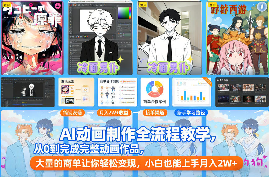 AI动画制作全流程教学，从0到完成完整动画作品，大量的商单让你轻松变现，小白也能上手月入2W+-淘朋友