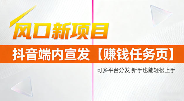 风口新项目，抖音端内宣发【賺钱任务页】，可多平台分发，新手也能轻松上手-淘朋友