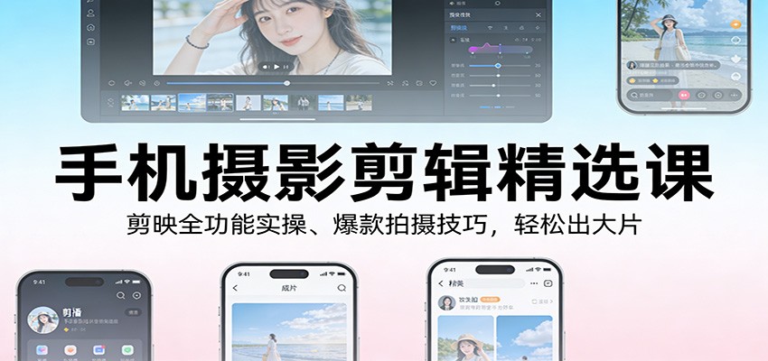 手机摄影剪辑精选课：剪映全功能实操、爆款拍摄技巧，轻松出大片-淘朋友