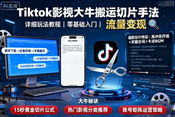 Tiktok影视大牛搬运切片手法，详细玩法教程-淘朋友