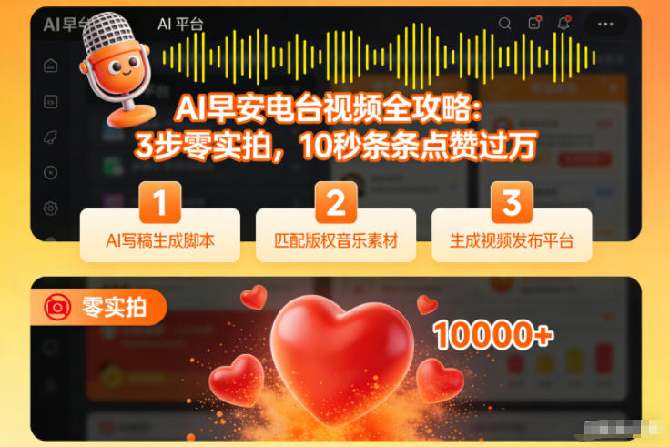 AI早安电台视频全攻略：3步零实拍，10秒条条点赞过万-淘朋友