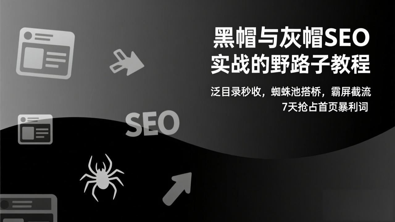 黑帽与灰帽SEO实战的野路子教程：泛目录秒收，蜘蛛池搭桥，霸屏截流，7天抢占首页暴利词-淘朋友