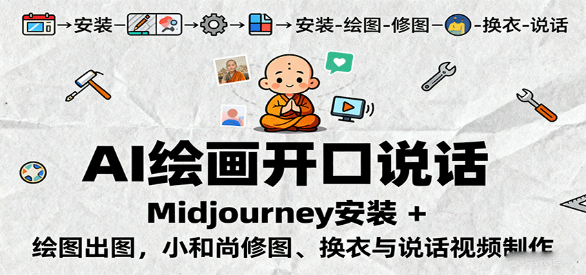 AI绘画开口说话，Midjourney安装 + 绘图出图，小和尚修图、换衣与说话视频制作-淘朋友