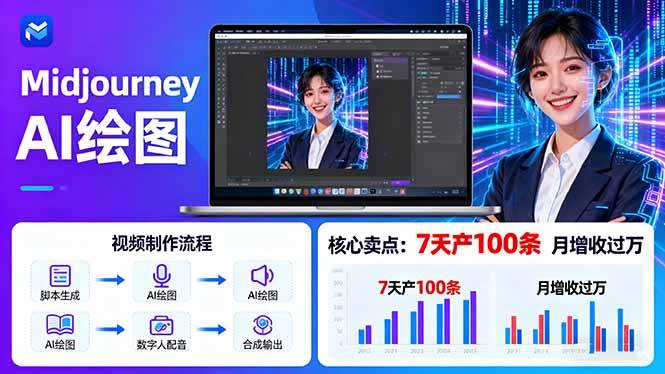 （16049期）AI绘图照片开口说话视频制作：Midjourney+数字人，7天产100条月增收过万-淘朋友