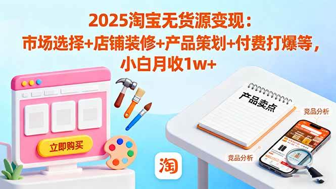 （16350期）2025淘宝无货源变现：市场选择+店铺装修+产品策划+付费打爆等 小白月收1w+-淘朋友