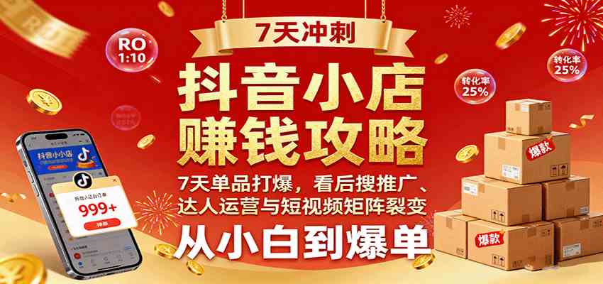 抖音小店赚钱攻略：7天单品打爆技巧，看后搜推广、达人运营与短视频矩阵裂变实战-淘朋友
