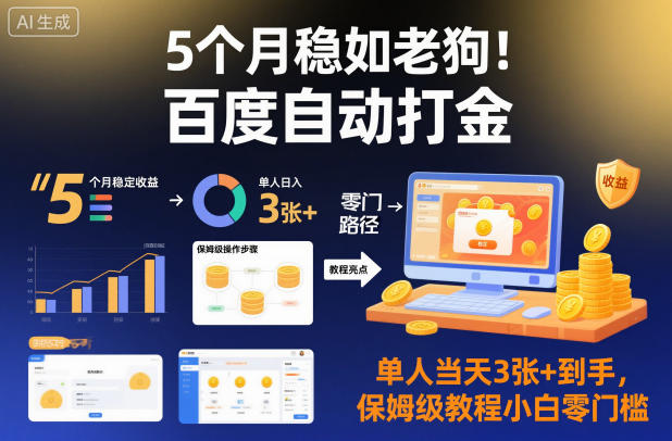 5个月稳如老狗！百度自动打金，单人当天3张+到手，保姆级教程小白零门槛【揭秘】-淘朋友