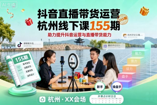 抖音直播带货运营杭州线下课155期，助力提升抖音运营与直播带货能力-淘朋友