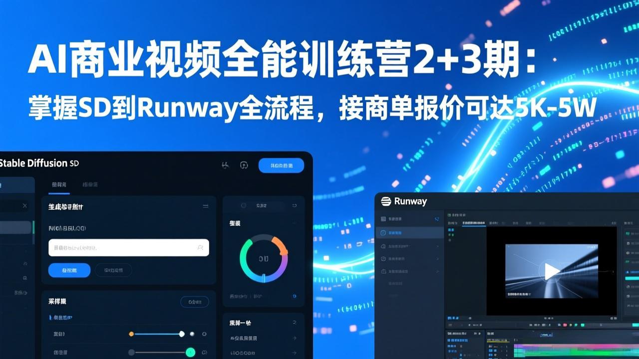 AI商业视频全能训练营2+3期：掌握SD到Runway全流程，接商单报价可达5K-5W-淘朋友