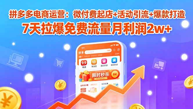 （15960期）拼多多电商运营：微付费起店+活动引流+爆款打造 7天拉爆免费流量月利润2w+-淘朋友