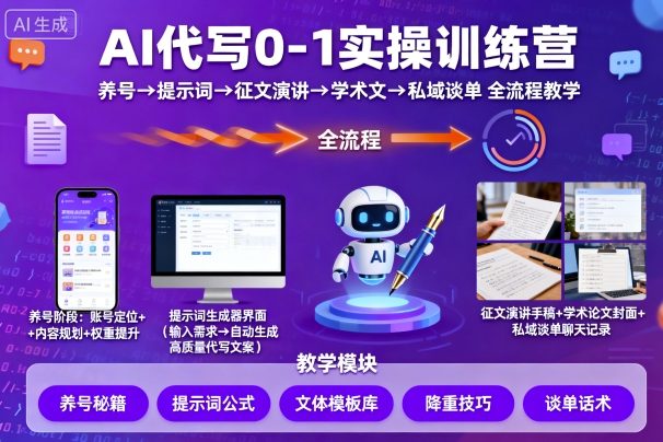 AI代写0-1实操训练营，从养号、提示词、征文演讲、学术文，到私域谈单的全流程教学-淘朋友