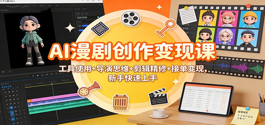 AI漫剧创作变现课：工具使用+导演思维+剪辑精修+接单变现，新手快速上手-淘朋友