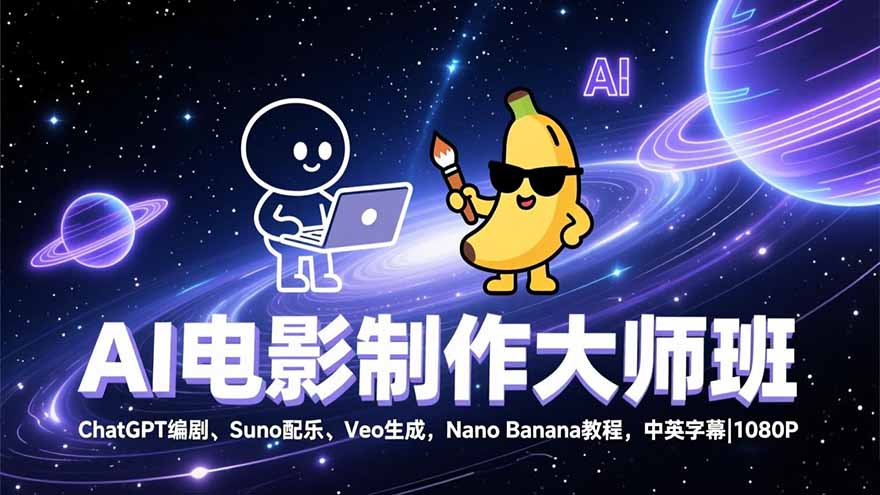 AI电影制作大师班：ChatGPT编剧、Suno配乐、Veo生成，Nano Banana教程，中英字幕|1080P-淘朋友