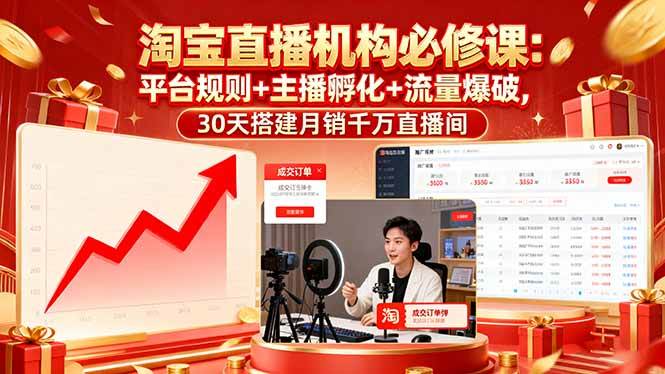 （16087期）淘宝直播机构必修课：平台规则/主播孵化/流量爆破,30天搭建月销千万直播间-淘朋友