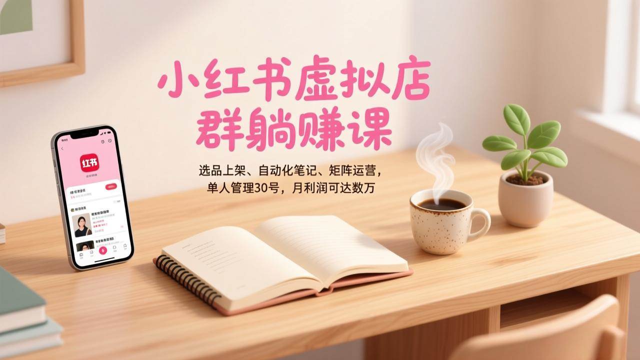 (17072期)小红书虚拟店群躺赚课,选品上架、自动化笔记、矩阵运营,单人管理30号,月利润可达数万-淘朋友