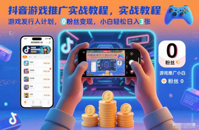 抖音游戏推广实战教程，游戏发行人计划，0粉丝变现，小白轻松日入3张-淘朋友