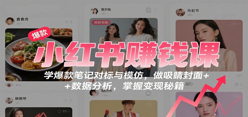 小红书赚钱课：学爆款笔记对标与模仿，做吸睛封面 + 数据分析，掌握变现秘籍-淘朋友