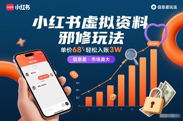小红书虚拟资料邪修玩法，单价68，轻松入账3W，信息差玩法，市场庞大-淘朋友