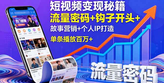 （16079期）短视频变现秘籍，流量密码+钩子开头+故事营销+个人IP打造，单条播放百万+-淘朋友